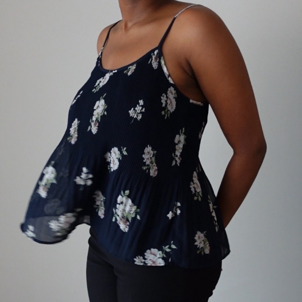 Abercrombie & Fitch Floral Navy Spaghetti Strap Top